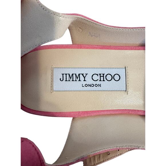 Jimmy Choo Naia Pink Suede Crystal Buckle Gladiator Flat Sandals 39 - Picture 8 of 11
